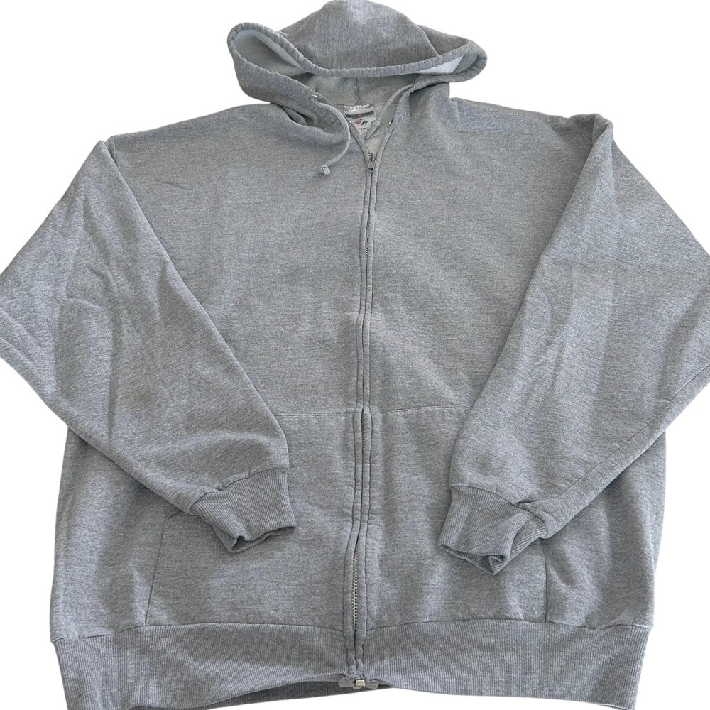 Y2K Jerzees Blank Zip-Up Hoodie Metal Zipper Heather Gray‎ Size XL